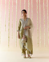 Moss Pearl Tissue Anarkali with 
narrow Pants & Dupatta - Set of 3