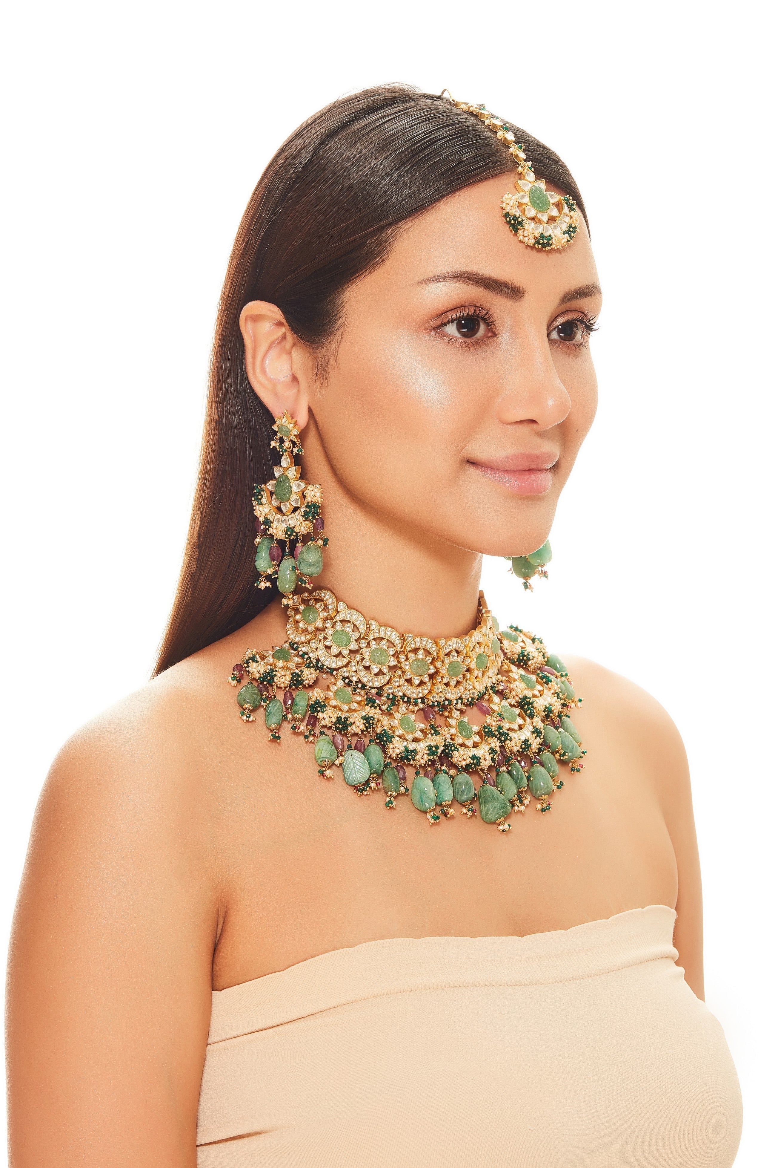 Carved Stone Kundan Necklace Set