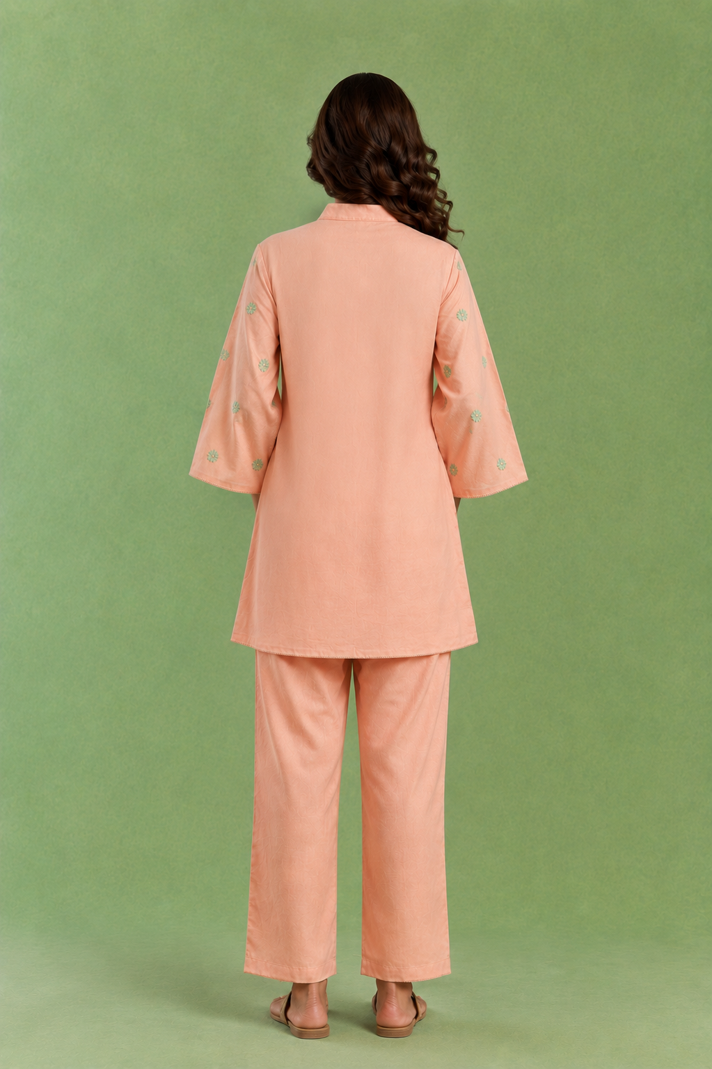 Peach Flora Embroidered Handloom Cotton Co-ord Set