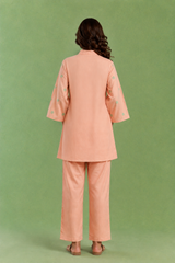 Peach Flora Embroidered Handloom Cotton Co-ord Set