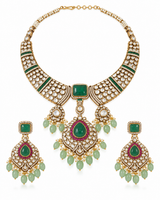 Emerald Polki Statement Necklace Set 03