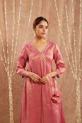Pink Scallop Tissue Angrakha with 
Narrow Pants