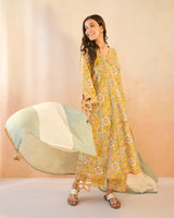 Sunflower Chintz Cutwork Cotton Kurta with Wide Leg Pants