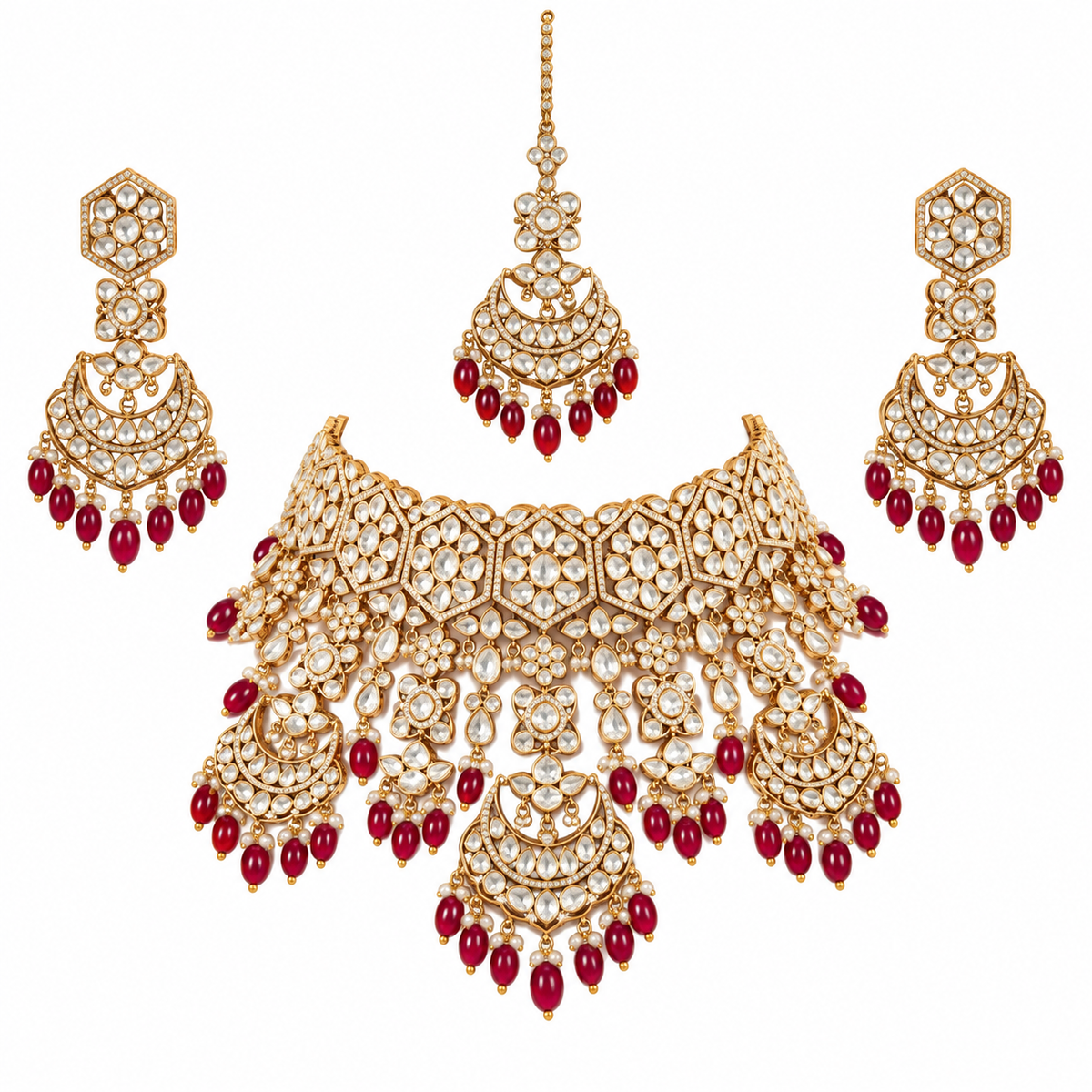 Ruby Kundan Bridal Necklace Set 08