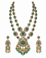 Sage Green Moissanite Long Two-Layered Necklace Set