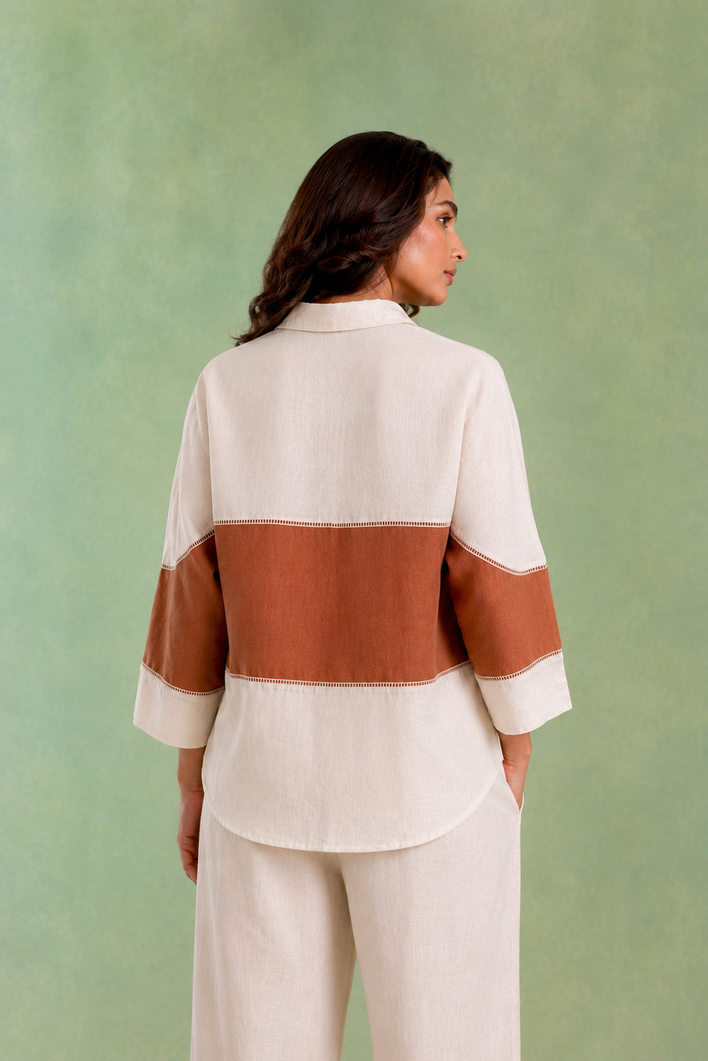 Ivory Brown Panel Handloom Cotton Co-ord Set