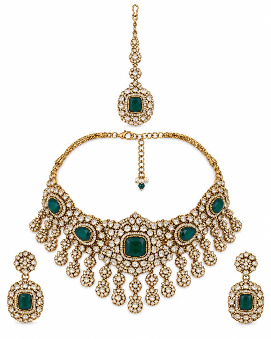 Emerald Polki Kundan Necklace Set 07