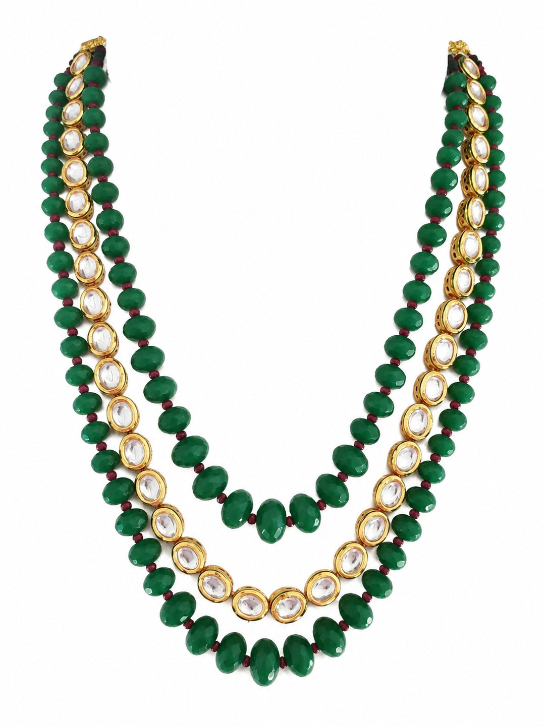 Three-Layered Kundan Green Beaded Mala
