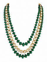 Three-Layered Kundan Green Beaded Mala