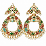 Multicolour Jadau Pearl Chandbali Earrings