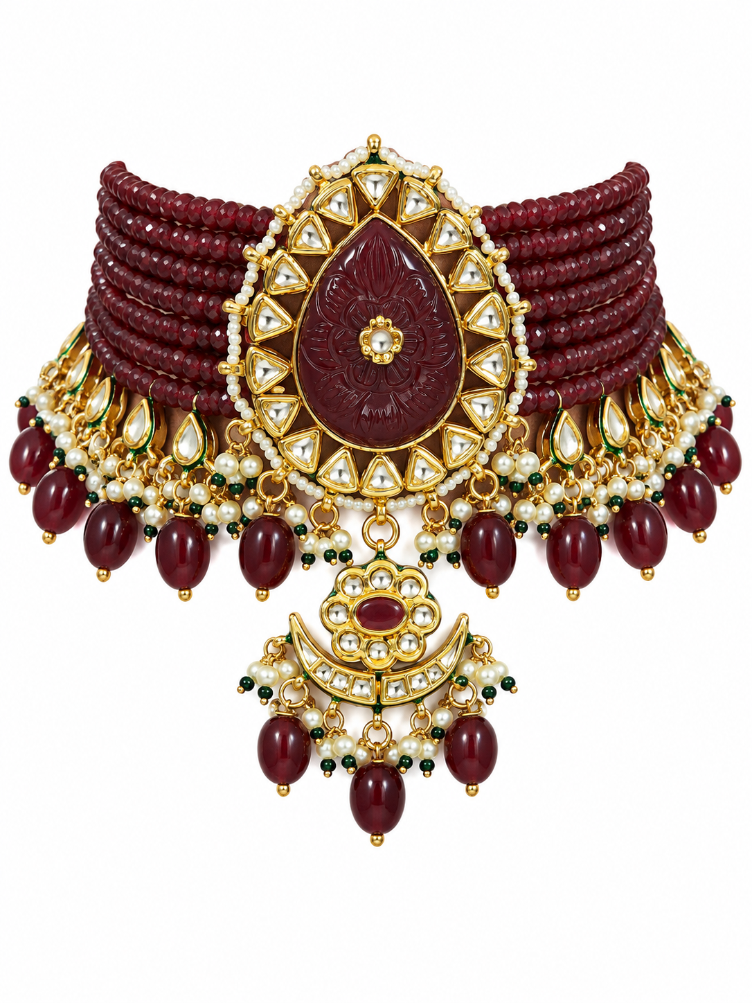 Ruby Kundan Beaded Choker Earring Set