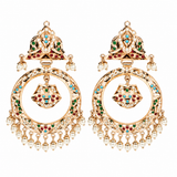 Multicolour Jadau Pearl Hoop Statement Earrings