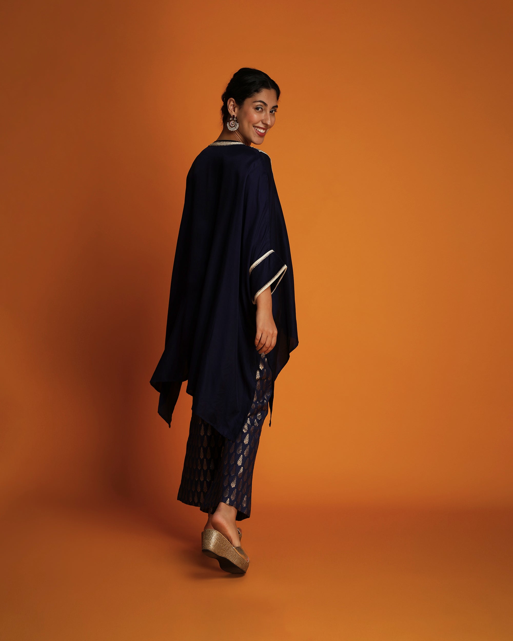 Indigo embroidered kaftan tunic