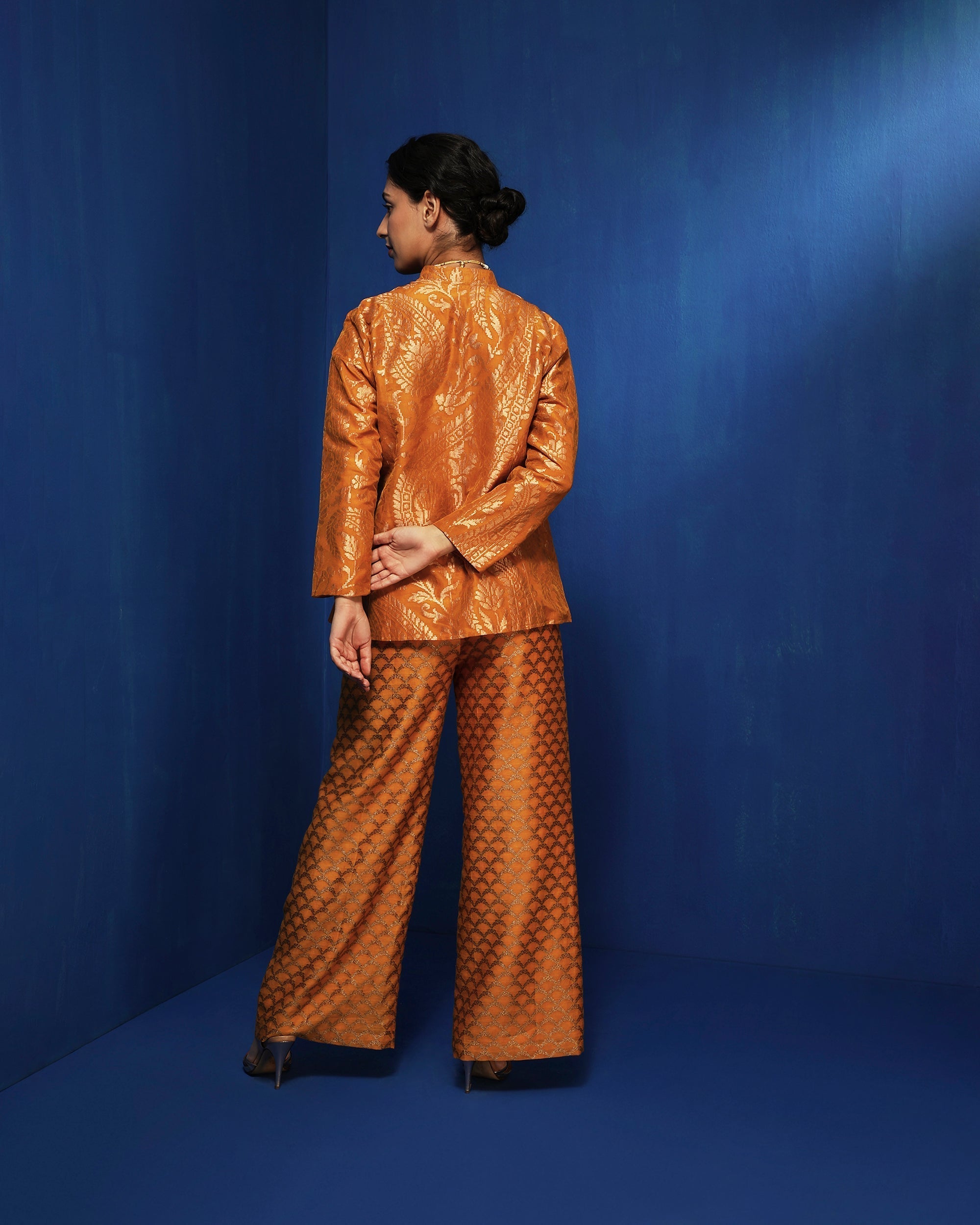 Brocade silk straight pants