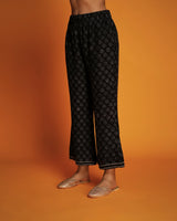 Black hand block printed pants