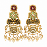 Multicolour Kundan Pearl Statement Earrings