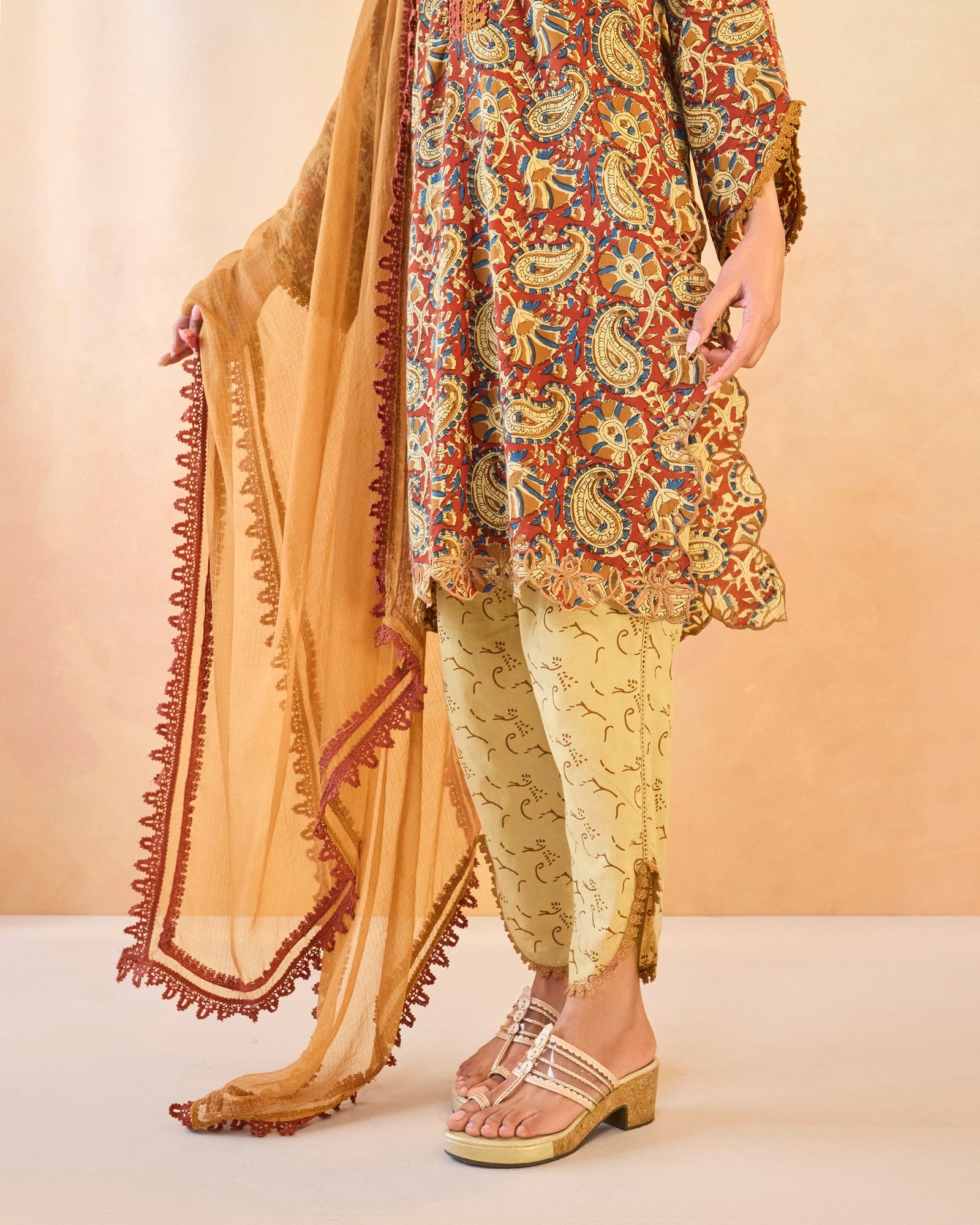 Ruby Petal Scallop Cotton Kurta with Tulip Pants