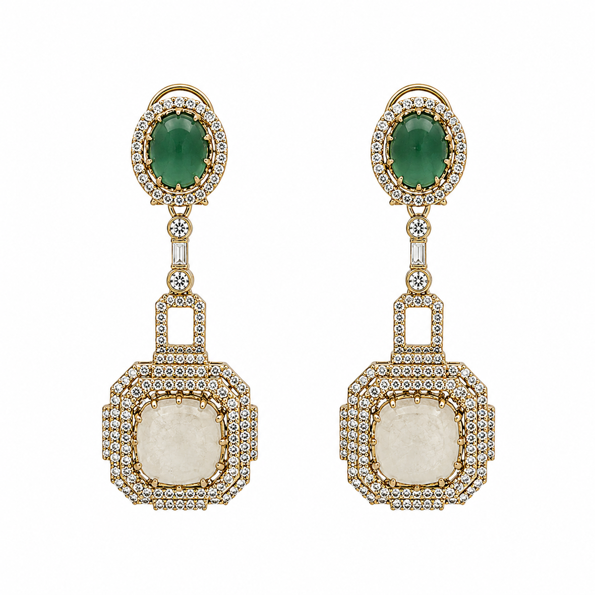 Emerald Green & Ivory Semi-Precious Statement Earrings