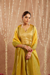 Green Yoke Tissue Anarkali with 
Narrow Pants