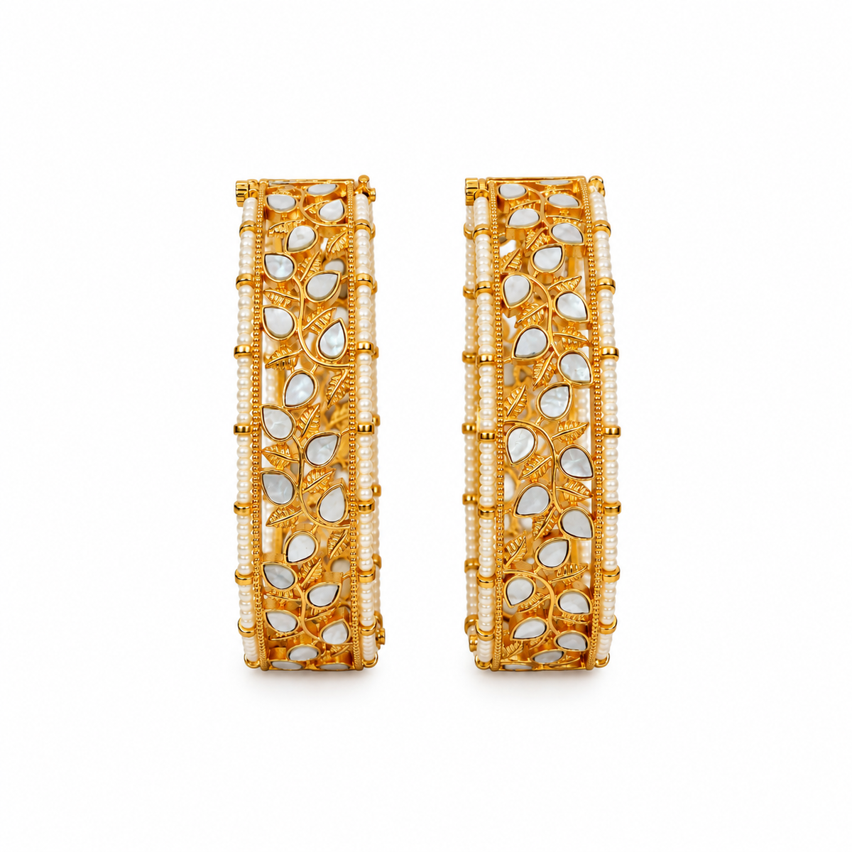 Kundan Pearl Leaf Statement Bangles 31