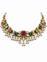 34 Navratna Kundan Pearl Necklace Set