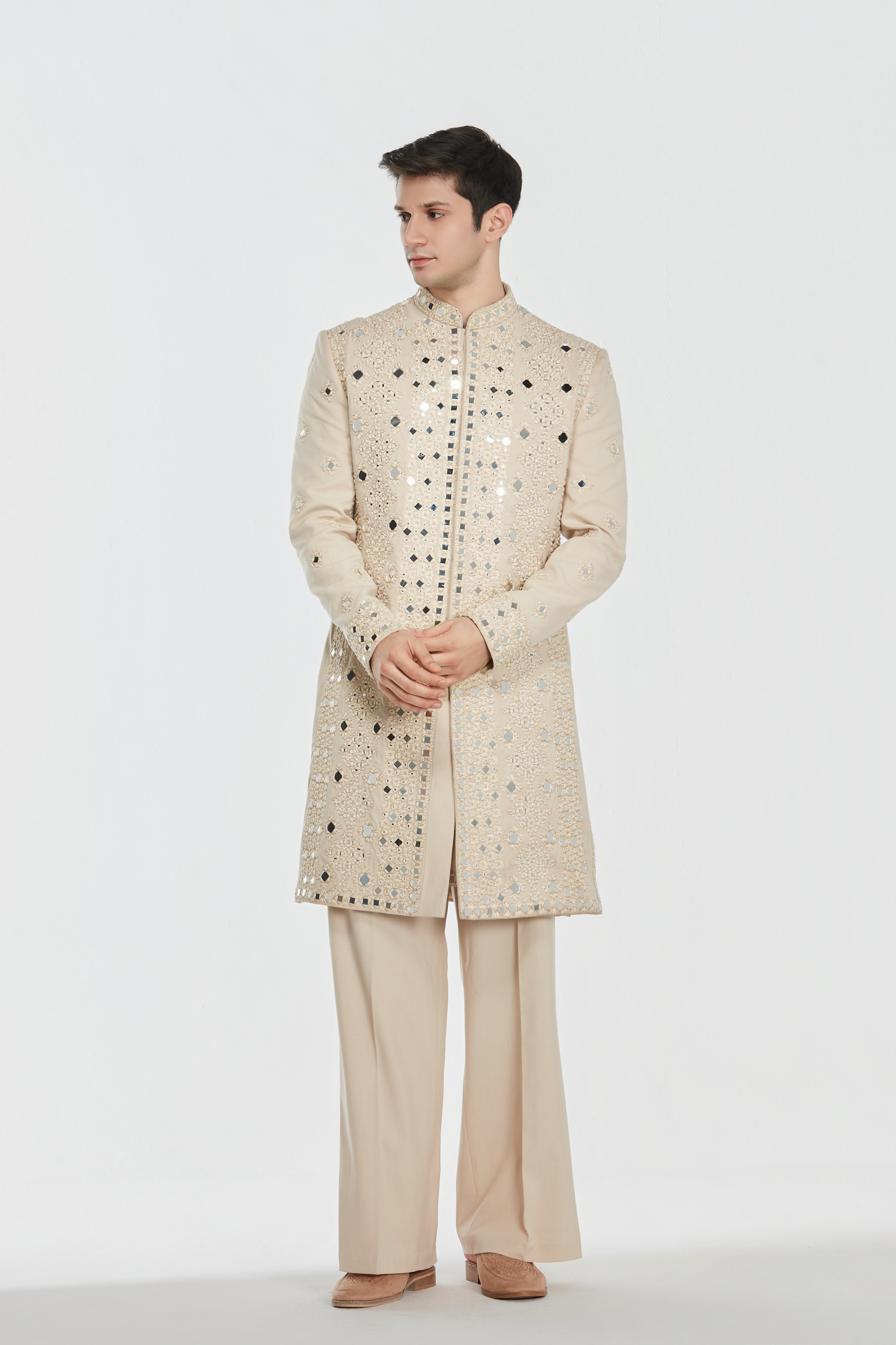 Sherwani and pant -Neo tech and Kurta and stole -Heavy chanderi