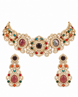Multicolor Semi-Precious Stone Choker Necklace Set with Earrings 15