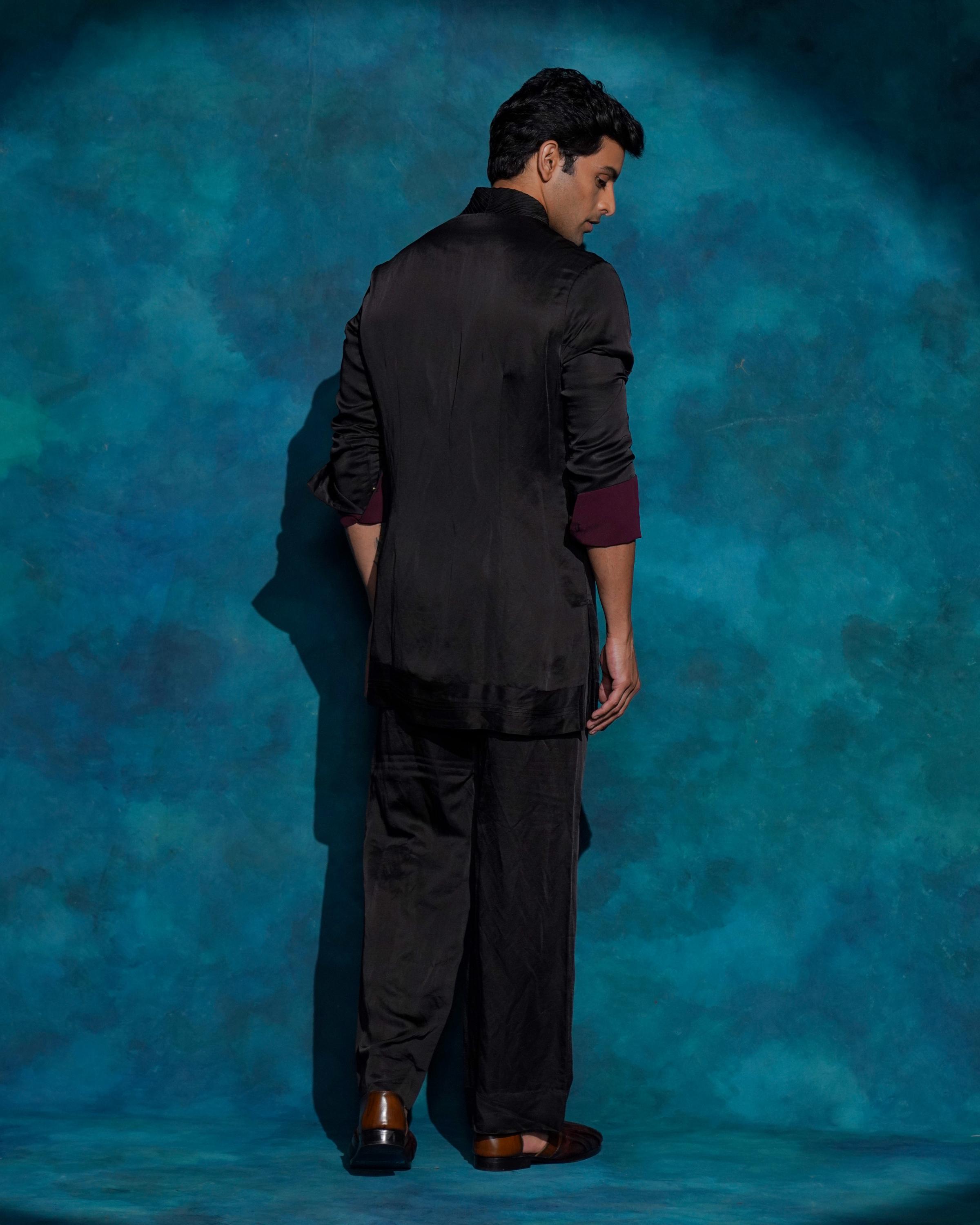 BLACK SHAWL COLLAR KURTA SET