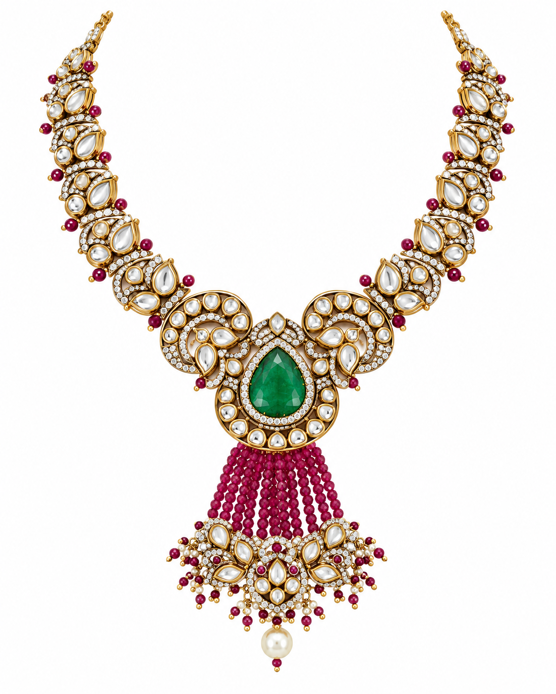 Emerald Moissanite Polki Necklace Set