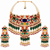 Multicolor Kundan Pearl Choker Necklace Set 25