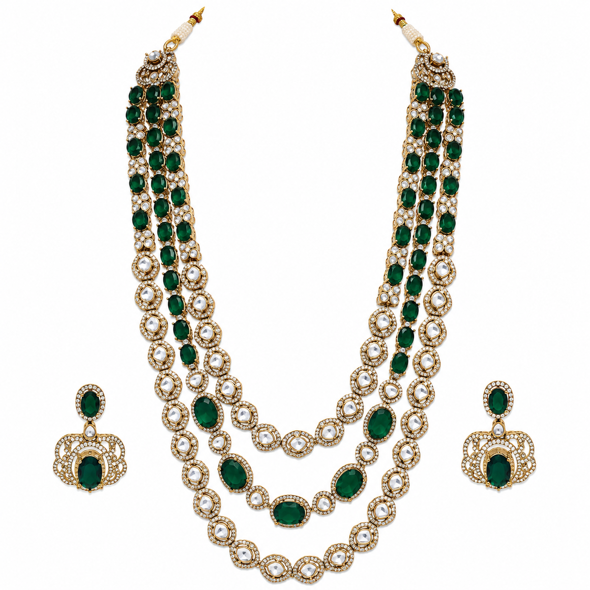 Emerald Green Moissanite Three-Layered Necklace Set