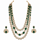 Emerald Green Moissanite Three-Layered Necklace Set