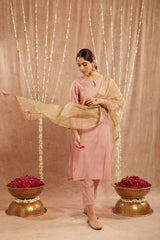 Peach Dori Chanderi Kurta with Narrow Pants