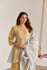 Golden Silver Pearl Kota Tissue Anarkali Set - Set of 2