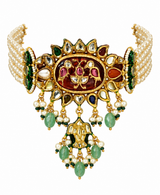 Navratna Kundan Pearl Statement Choker Earring Set