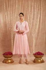 Pink Diagonal Yoke Kurta with Narrow Pants