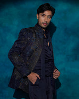 Midnight Blue Hand embroidered short jacket set