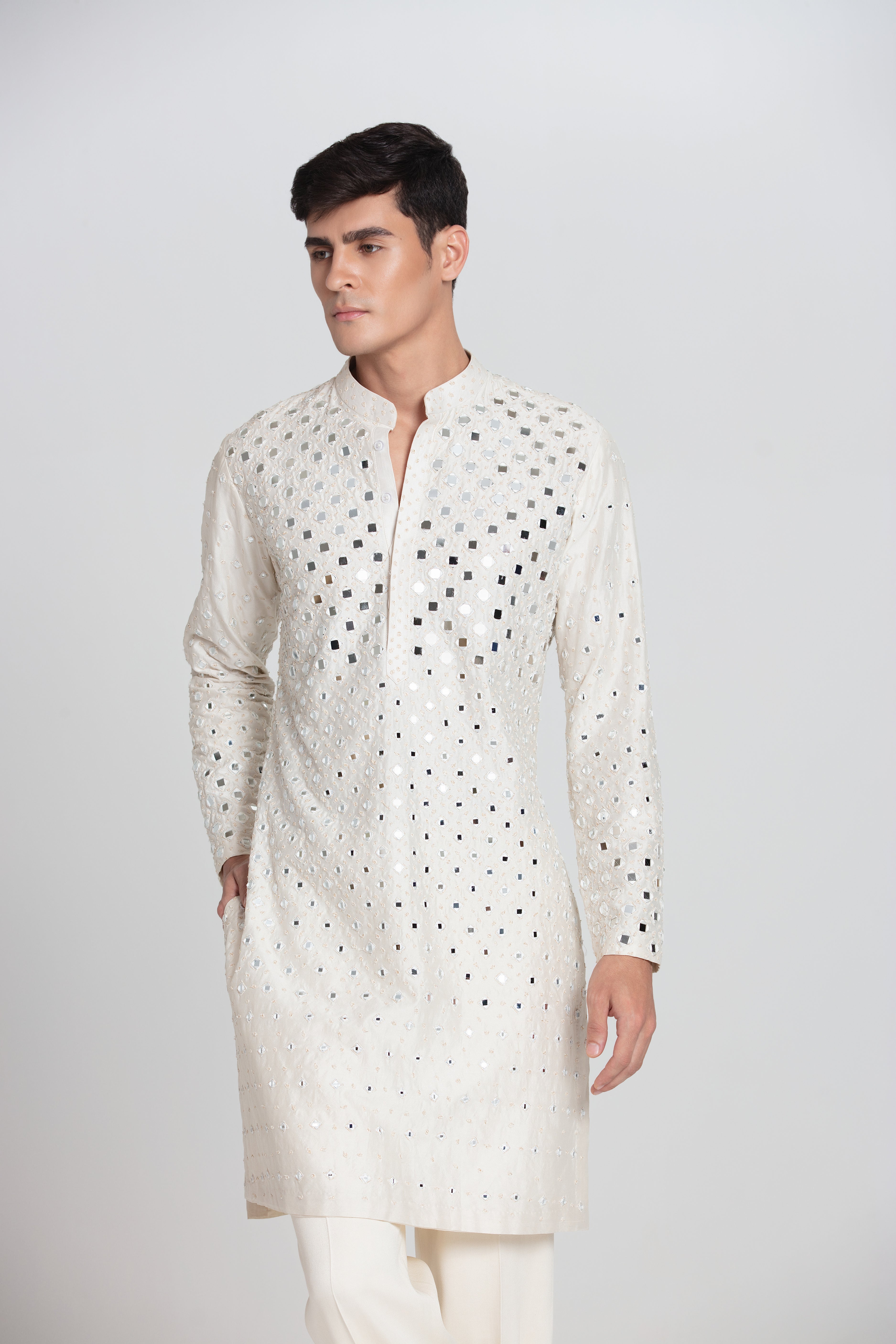 Ombre Mirror Ivory Kurta Set