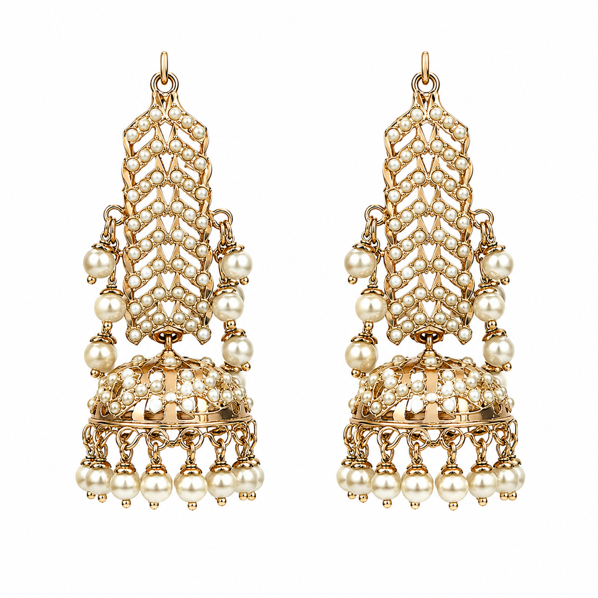 Jadau Pearl Jhumka Statement Earrings