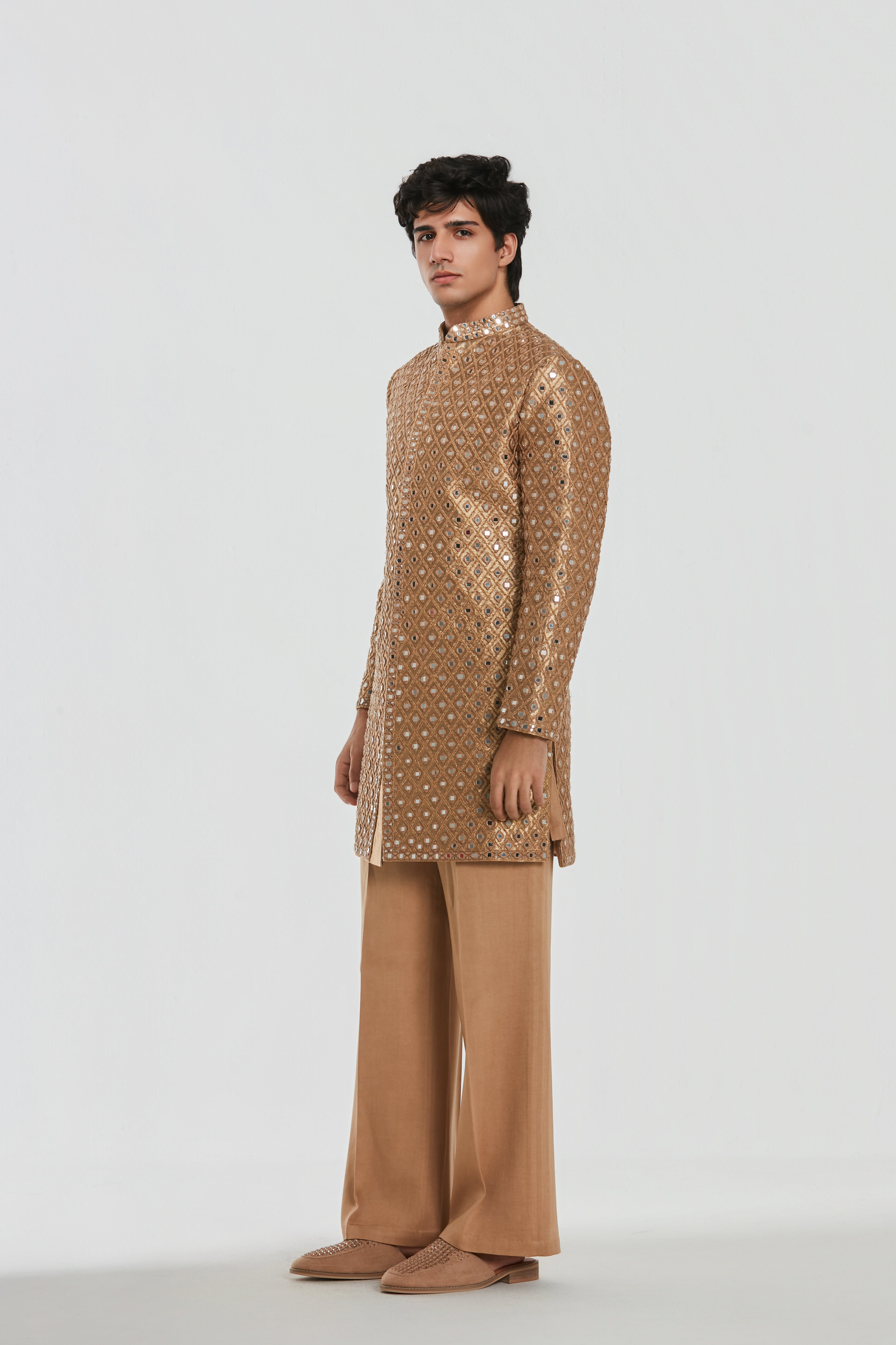 kurta - heavy chanderi , sherwani -Brocade , pant -Cotton twill