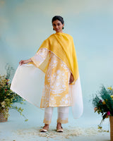 Daisy Yellow Cotton Linen Kurta with Lace Detailing and Embroidered Sleeves