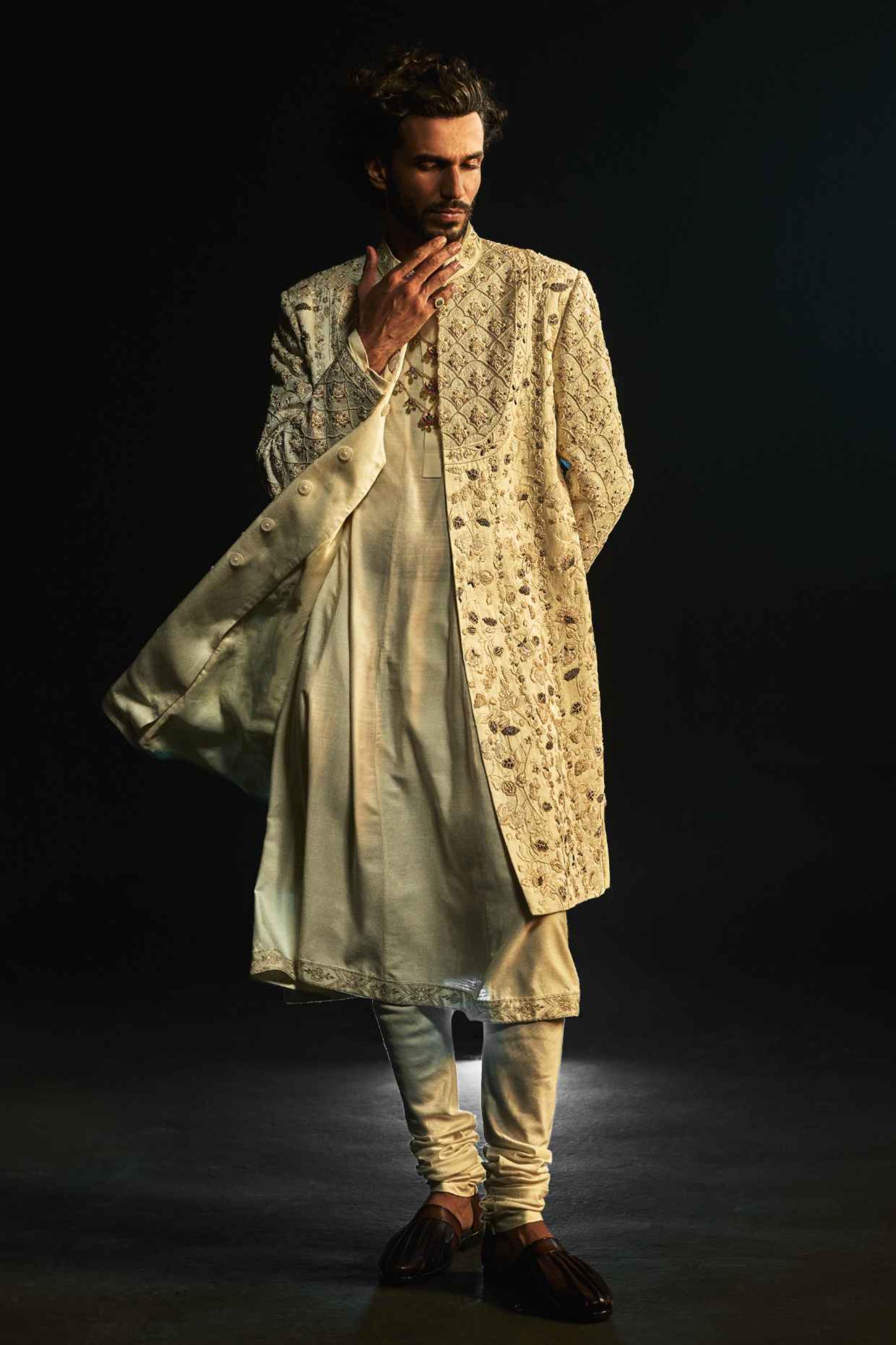 Ivory Embriodered Cutdana Sherwani Set