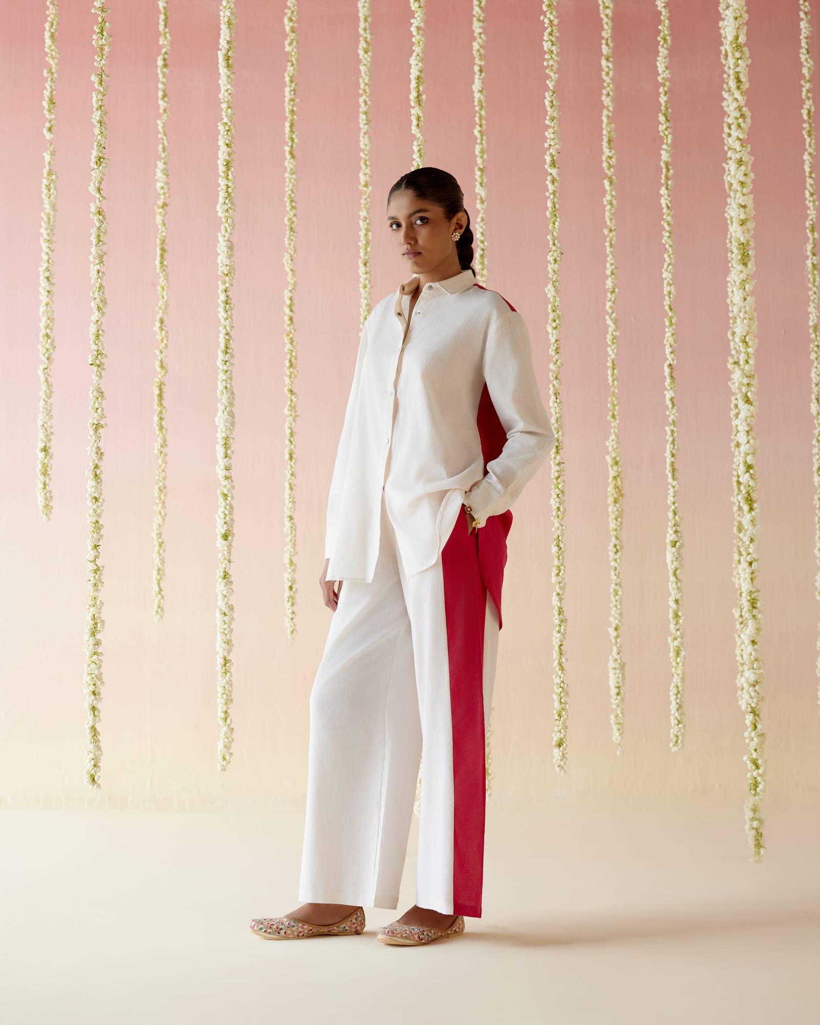 Hot Pink Khadi Colorblocked Co-ord Set