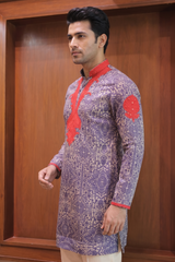 Red & Black Linen Satin Kurta