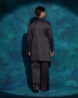 Charcoal Gray hand embroidered contemporary jacket set