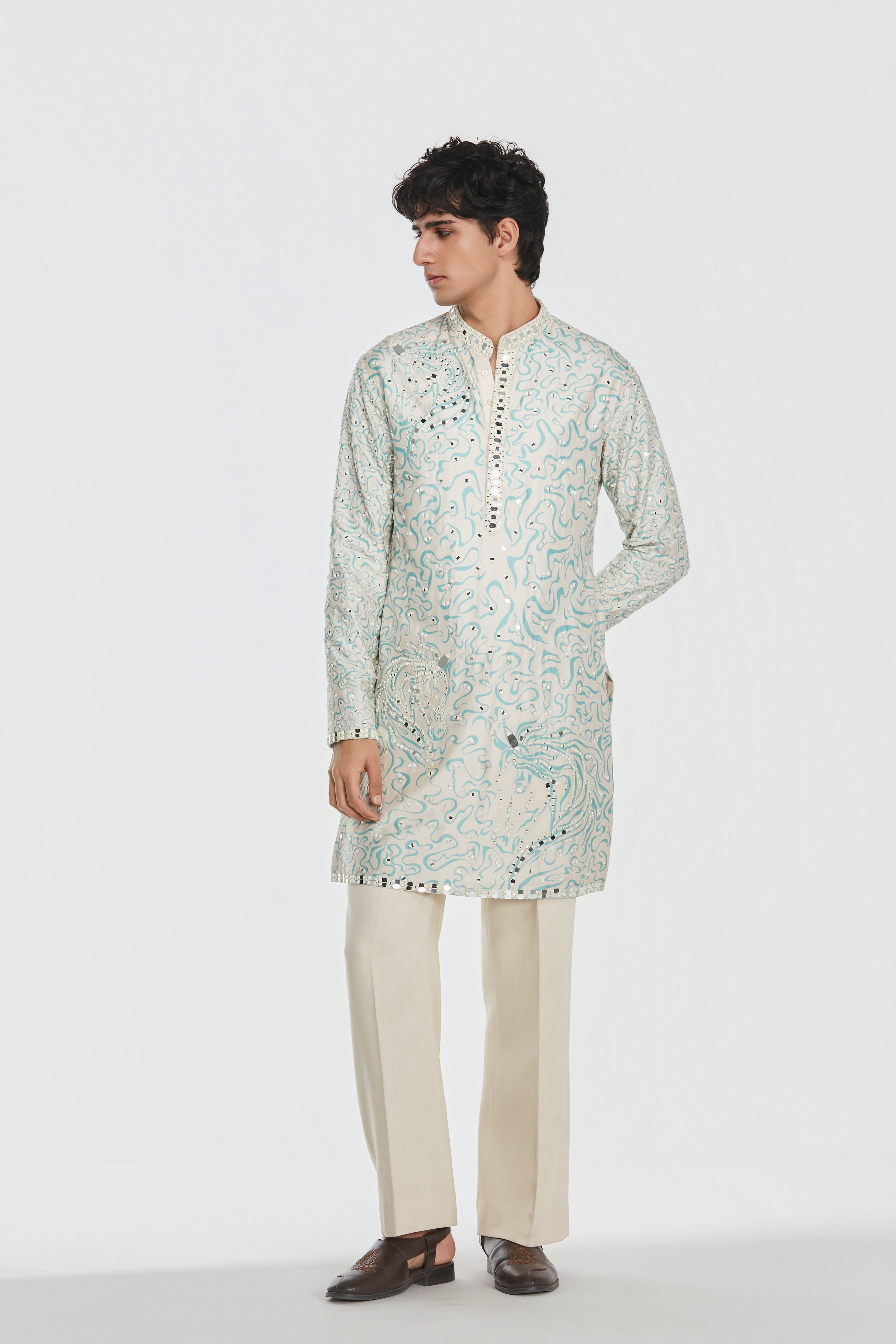 Kurta and stole - heavy chanderi , pant -Cotton twill