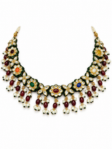 Navratna Kundan Floral Necklace Earring Set