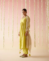 Lilly Lime Chanderi Kurta with 
Narrow Pants & Dupatta - Set of 3