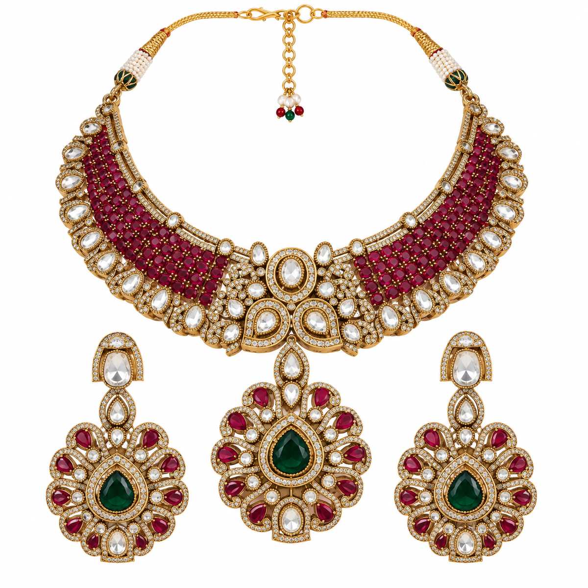 Ruby Moissanite Statement Necklace Set 23