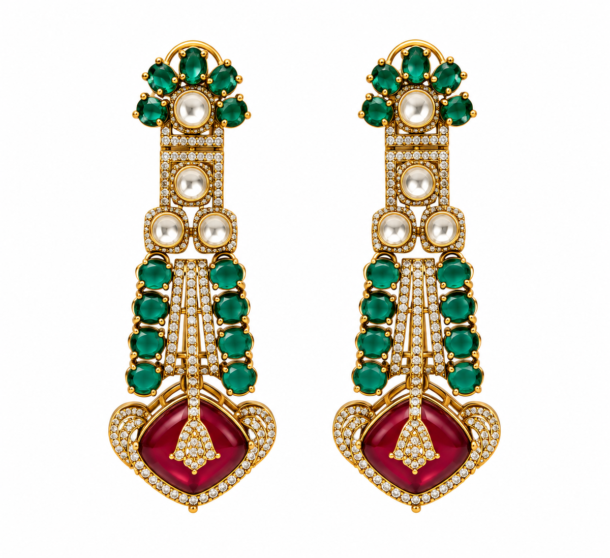 Emerald Ruby Kundan Statement Earrings 59